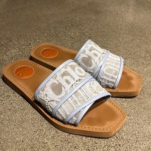 Chloe Woody Logo Sandal Blue 38EU/8 US